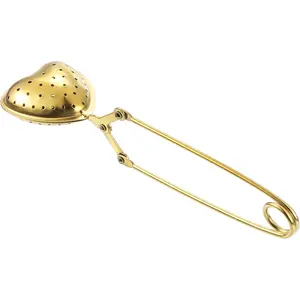 Heart Snap Tea Ball Infuser with Handle, Loose Tea Steeper, Stainless Steel Tea Strainer for Brew Loose Leaf Tea, Gold