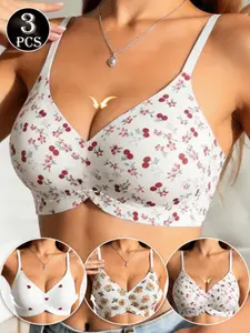 3-Pack Seamless Jelly Summer Bralettes, Full Coverage Butterfly Pattern Prints, Max Support, Breathable Lined, Elegant Chic Fitted Design for Women, Underwear
