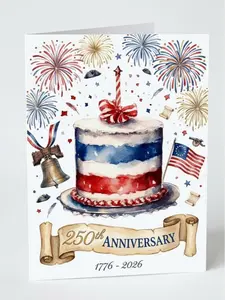 250th Anniversary Patriotic Cake Card, America 1776-2026 Celebration Greeting Card, Independence Day Keepsake, USA Freedom Commemorative Card
