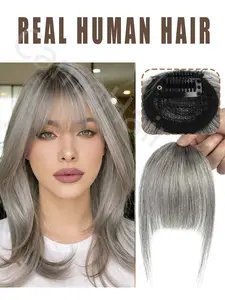 Clip in Bangs Hair French Bangs Hair Clip Fake Bang Fringe with Temples Hairpieces for Women Daily Wear Front HairPieces Wiglets wig Add Volume for darkest brown to brown jet/natural balck Grey and light blonde for Halloween Christmas Wedding Party