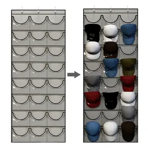 Hat Organizer Racks for Baseball Caps Door Hanging Holder Hanger Storage Rack with 3 Hooks Behind Door Hat Protect Storage Rack 24 Deep Pockets for Wall Door