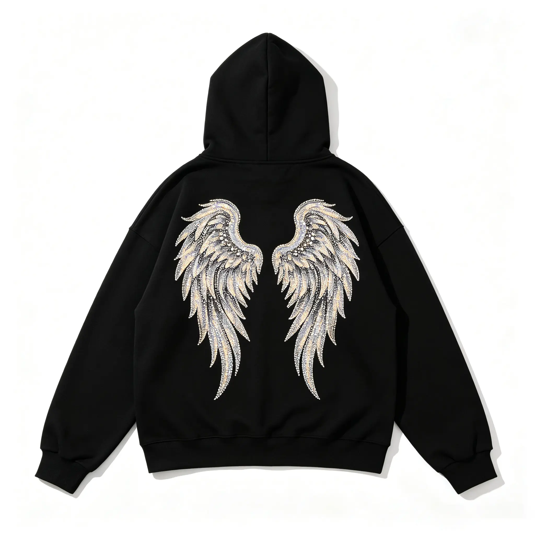Sparkle Angel Wings Oversized Hoodie, Y2K Glam Streetwear Pullover Sweatshirt