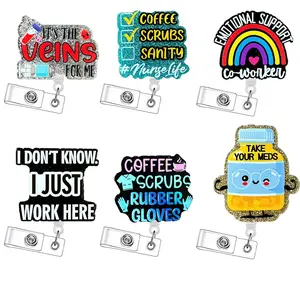 Retractable Badge Reel Set, 6 Counts/set Acrylic ID Holder with Clip for Nurses, Doctors, Students and Office Staff, Durable and Lightweight Design, Badge Decoration