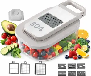 All-in-One Food Chopper & Mandoline Slicer, 9-in-1 Vegetable Chopper with Interchangeable Stainless Steel Blades, BPA-Free Manual Onion Dicer, Julienne & Grater with Container
