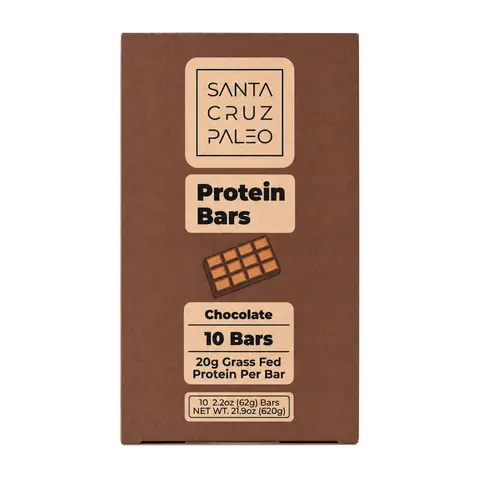 Santa Cruz Paleo Chocolate Protein Bar - 20g Grass-Fed Whey & Collagen Protein, 10 Bars - High Protein Snack Bar Sweetened with Wildflower Honey, No Seed Oils, Artificial Sweeteners, Processed Sugars