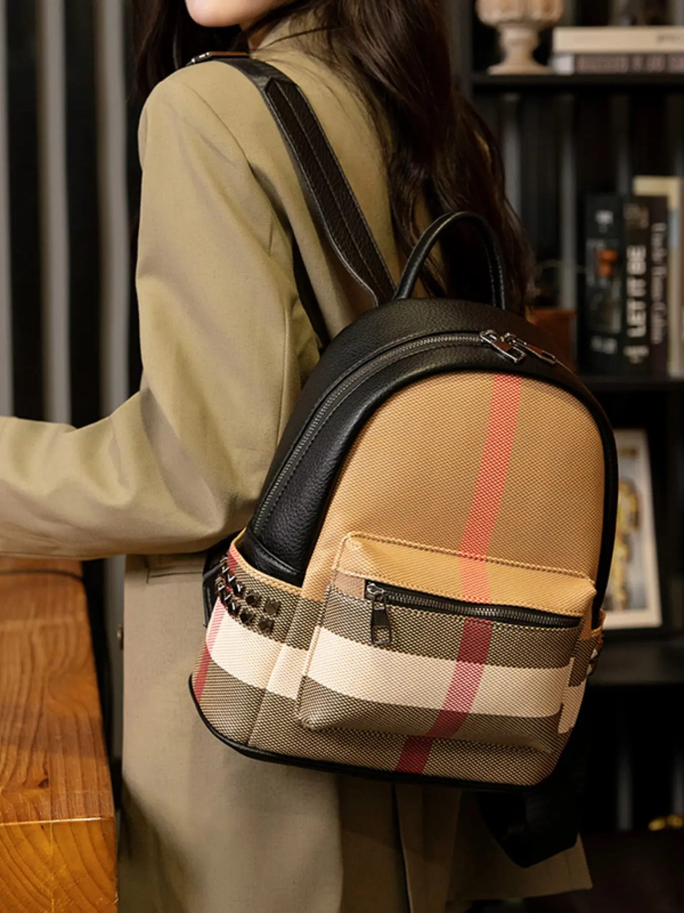 Women's Casual Striped Backpack Bag, High-Quality Fashionable Large Capacity, Trendy Woodland Style, Must-Have Instagram Favorite Backpacks Women