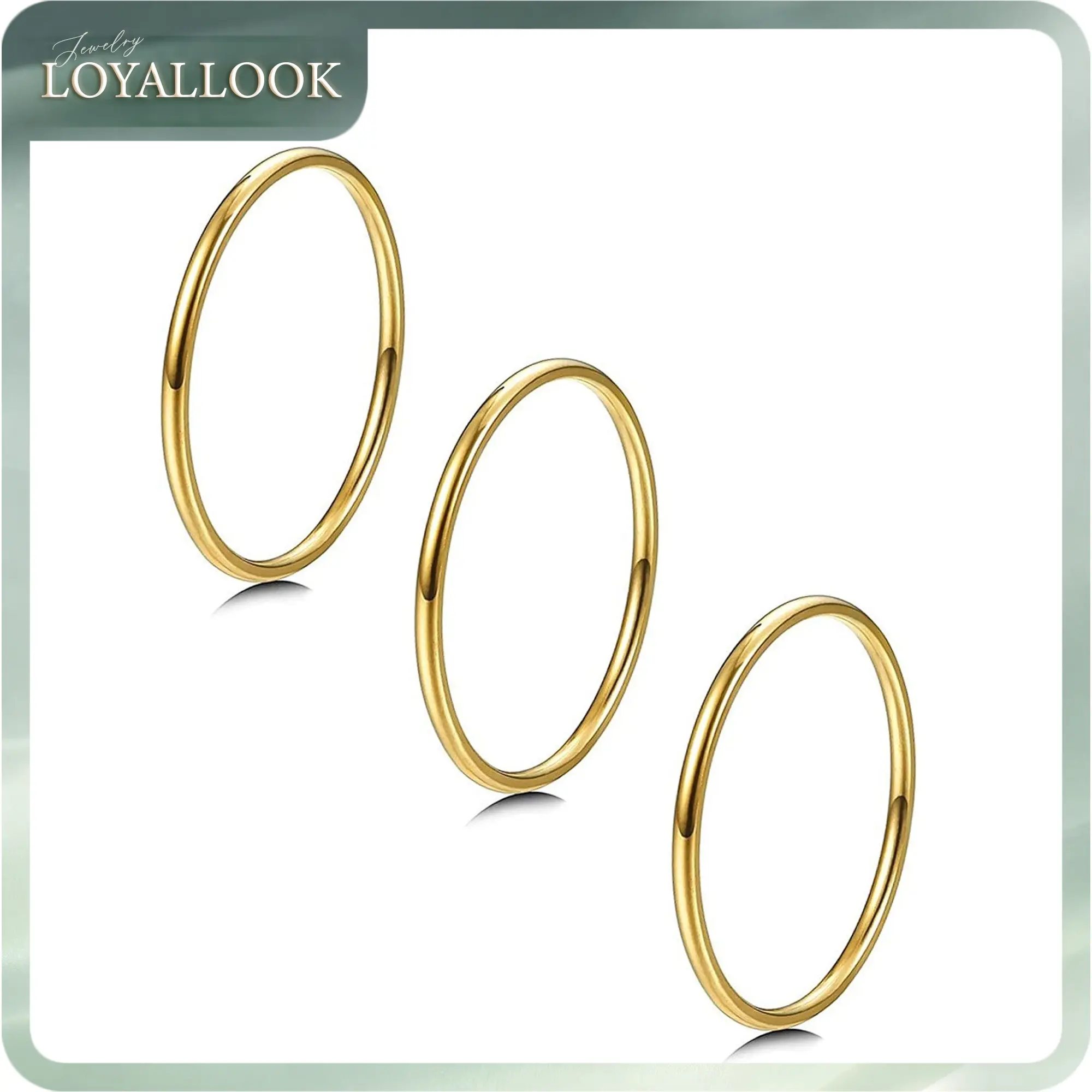 LOYALLOOK 3Pcs 1mm Thin 14K Gold Filled Stackable Rings For Women Non Tarnish Stainless Steel Plain Stacking Knuckle Thumb Pinky Statement Band Midi Rings Comfort Fit Size 3 to 10