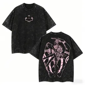 Ryomen Sukuna Vintage Unisex Oversized Anime Comic Acid Wash Cotton T-Shirt, Graphic T-Shirt, Anime Enthusiasts, Anime Merchandise Fans, Men's Clothing, Boys' Products, Valentine's Day Gift, Hoodie, Crew Neck Sweatshirt