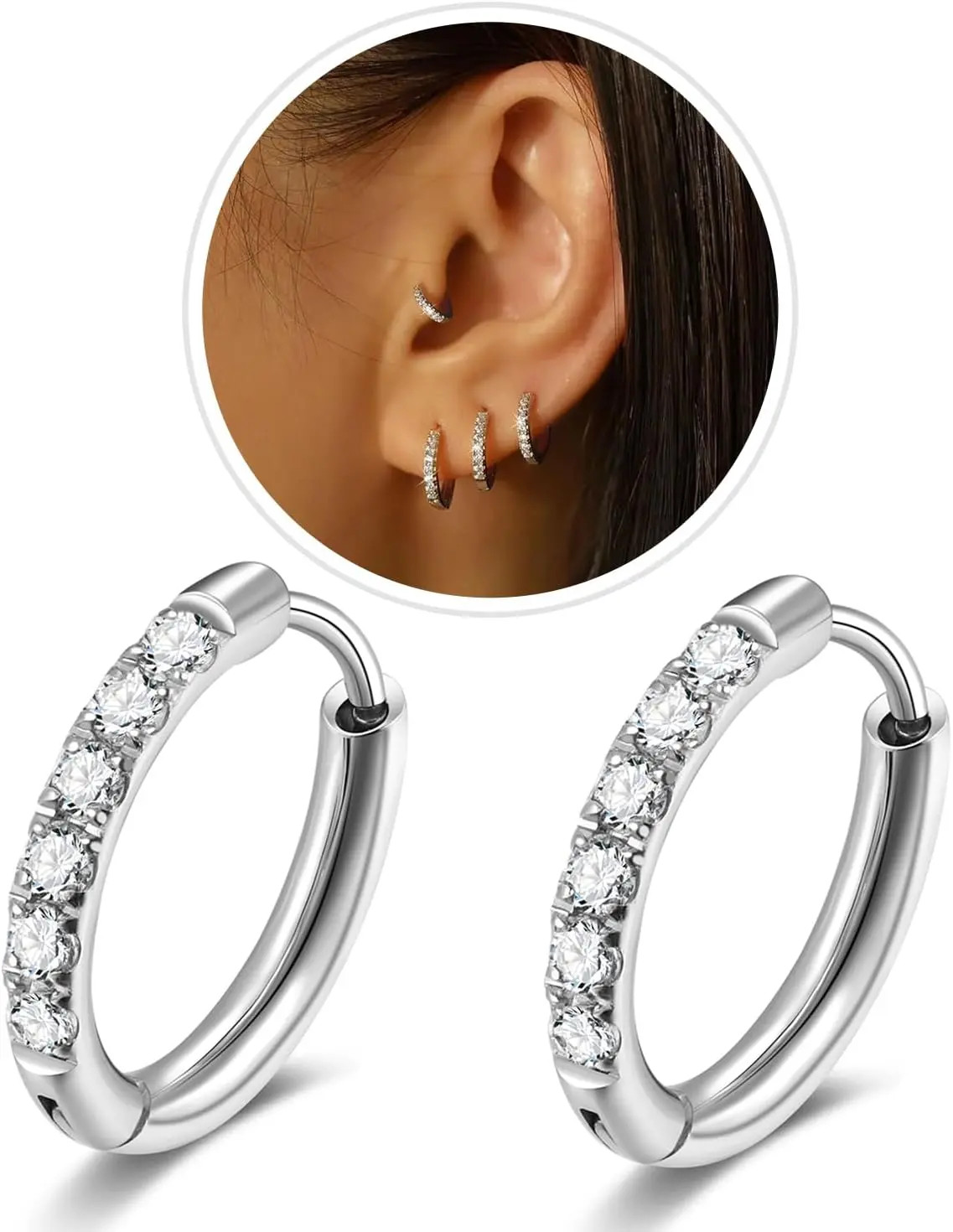 Small Hoop Earrings for Women Men,316L Surgical Steel Hinge Huggie Hoop Earrings fit Cartilage Helix Tragus Sung Conch 1st Lobe Hole Earlobe Lightweight  Earrings