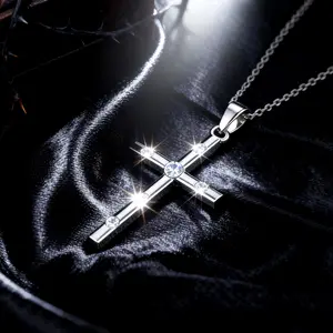 18K gold-plated copper Faithful Glow Cross Necklace: sparkling white zircon (symbolizing strength/devotion), stylish, versatile, finely crafted. Ideal for daily/parties/outfits/outdoor, great gift for Black Friday/Christmas.