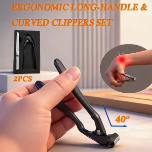 Black Curved Tip Nail Clipper with Extra Long Handle Ergonomic Design for Seniors Large Opening Sharp Durable Blade Ideal for Toenail Care