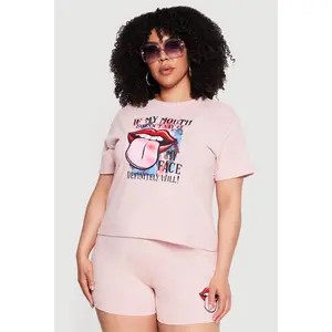 Plus Size Acid Wash Mouth Graphic Tee