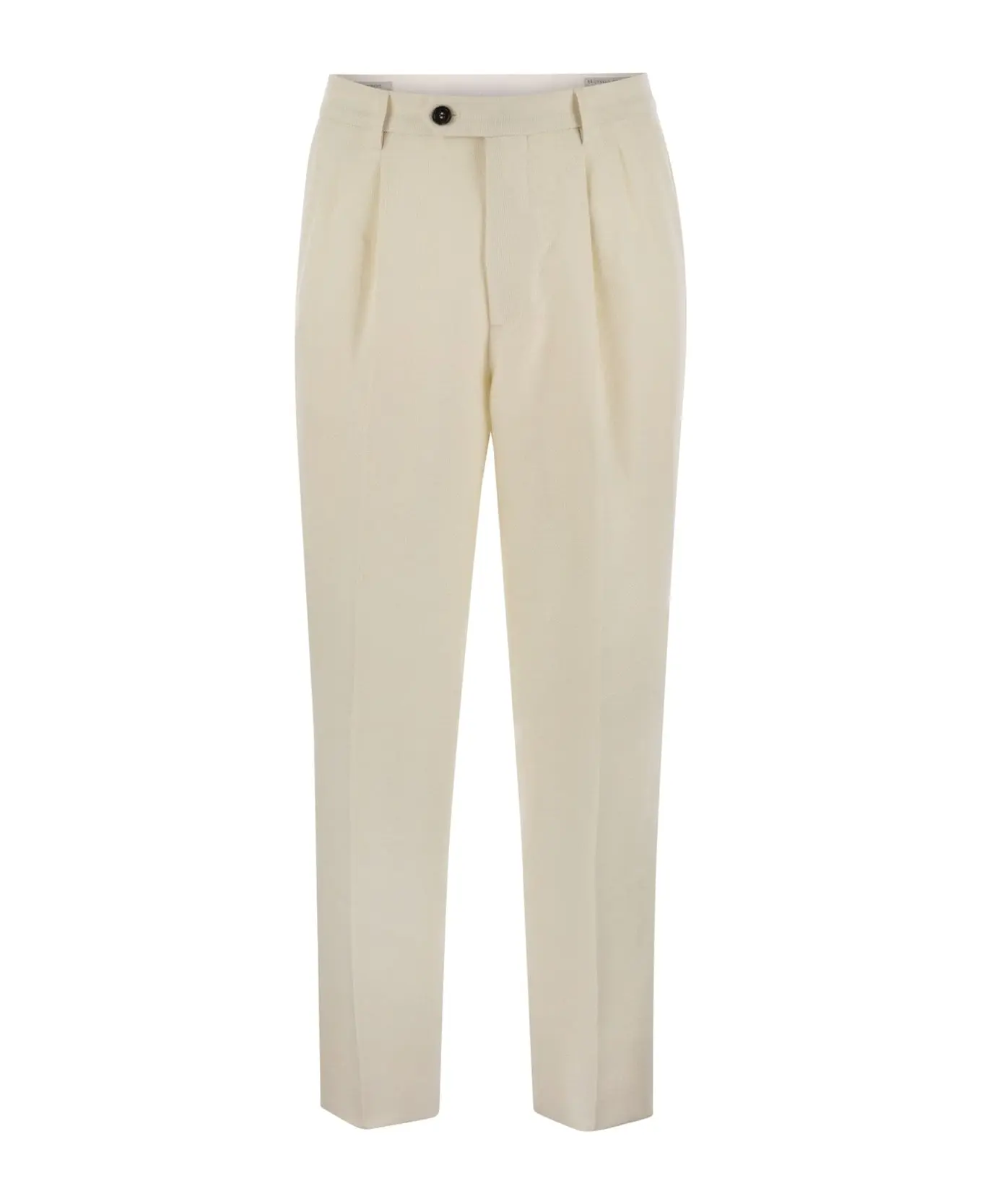 BRUNELLO CUCINELLI MEN'S IVORY WOOL SILK TROUSERS