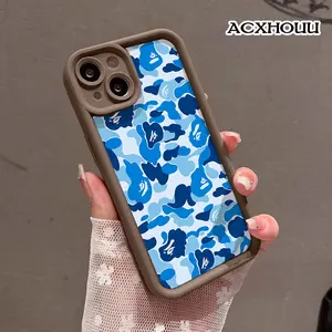 Phone Case for iPhone 17 16 E Pro Max 15 Plus 14 13 12 11 XS XR Blue Bape Camo Shockproof TPU Silicone Bumper Drop Protection Soft Cover
