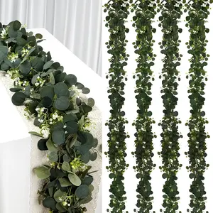 4Pcs Eucalyptus Garland, 6FT Green Flower Garland Decor, Artificial Faux Eucalyptus Leaves Greenery Vines for Table Runner Wedding Bedroom Mantle Centerpieces Backdrop Decorations