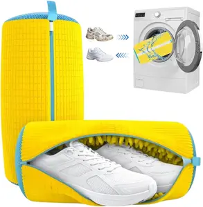 Shoe Washing Machine Bag for Sneakers, 360° Deep Clean Chenille Microfiber Laundry Bag with Hidden Zipper, Reusable Shoe Wash Protector for Running & Tennis Shoes (Yellow) Kit(Yellow 2 Pcs)