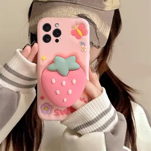 Strawberry Compatible with Apple 16 Pro Phone Case 15 Plus Cute Personalized 14 Pro Max Pink Stand Phone Case