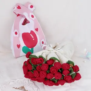 Crochet Bouquet Blanket,31.5 inch  Crochet Flower Bouquet Blanket, Soft Lightweight Romantic Flower Finished Knitted Throw Blankets for Mother's Day Birthday Anniversary  Decor (Rose)