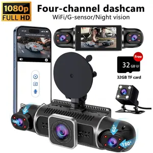 360° 4CH 1080P Wi-Fi Dash Cam Car Camera with Night Vision, 24/7 Parking Monitor, Motion Detection, G-Sensor, Loop Recording, Free 32GB Card, Easy to Install for Cars, Trucks and SUVs, Dashcam for Cars