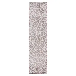 My Magic Carpet Miya Leopard Brown Machine Washable Runner Rug, 2.5x10 Stain Resistant, Non-Slip, Waterproof