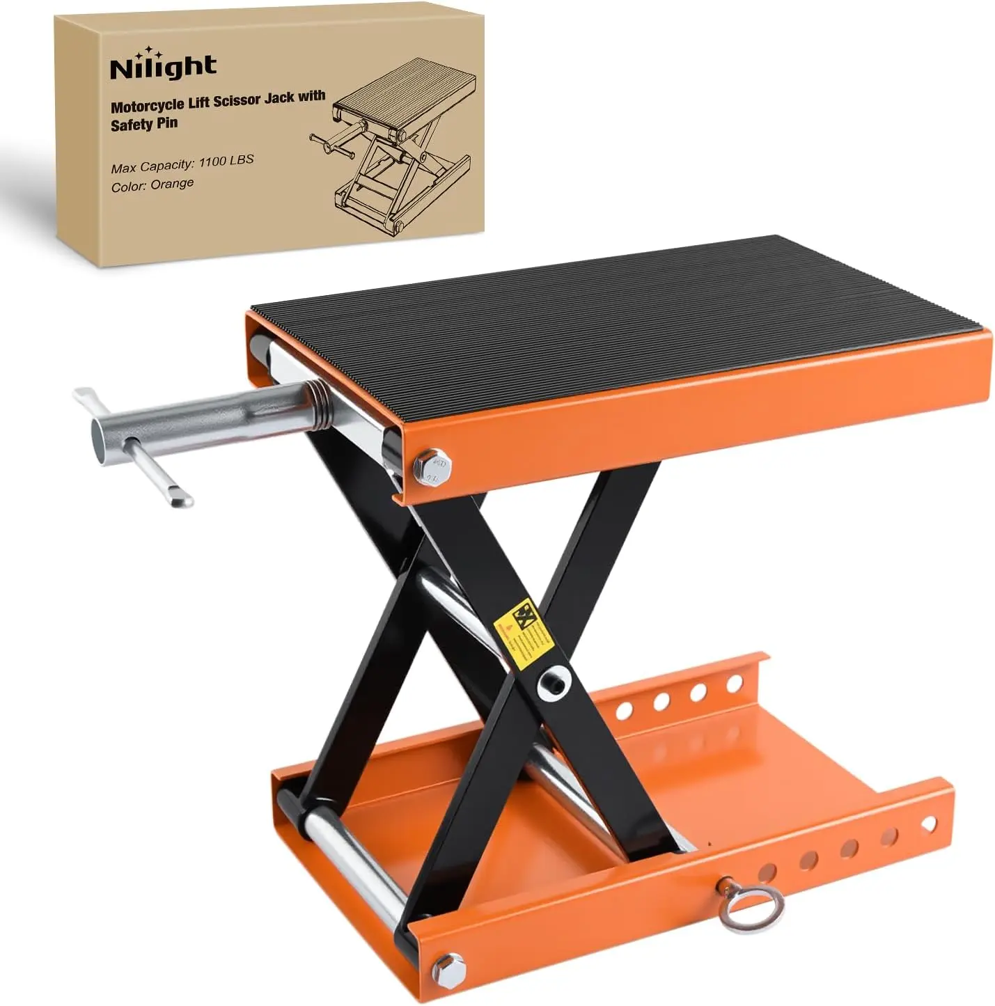Nilight Heavy Duty Steel Frame Motorcycle Scissor Jack for ATV Dirt Bikes, 1100 LBS Capacity, 8.7"x14.2" Anti-Slip Platform, 3.4"-14.2" Adjustable Height, Compact Durable, Easy Operation, Track, Safety Pins, Orange Automotive Cleaning & Repair Tool