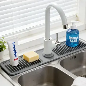 Kitchen Sink Faucet Mat,Draining Mat with Button Lock,5° Slope Fast Self-draining, Kitchen Sink Splash Guard Silicone Sink Faucet Mat Splash Guard Kitchen Sink Area Tidy Splash Faucet Guard Draining Mat