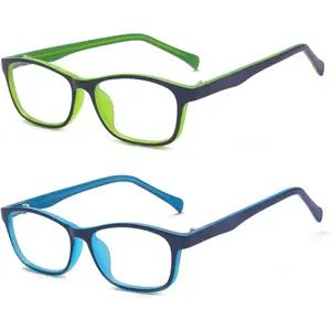 L-SGL001 2 Pack Kids Anti Blue Light Glasses Classic Rectangle Eyewear Anti Harmful Blue Light/UV400 | Anti Glare (Blue+Green, 47)