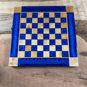 Deep Blue Maple Wood Chess Board (INCLUDES PIECES)