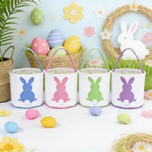 4-Piece Reusable Rabbit Storage Basket and Gift Tote Bag - Portable storage containers for school, church and classroom decor; spring party supplies (for students, adults and staff)