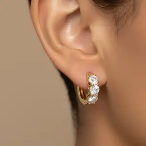 3-Stone Huggie Earrings Lab-Grown Diamonds
