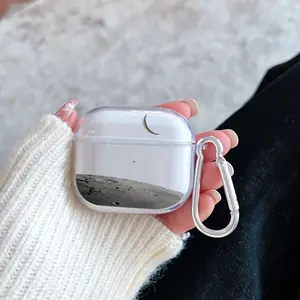 Crescent Moon Shadow Pattern TPU Soft Protective Case for Apple AirPods 4/3/2/1/Pro/Pro2 Transparent Earphone Cover with Keychain Attachment