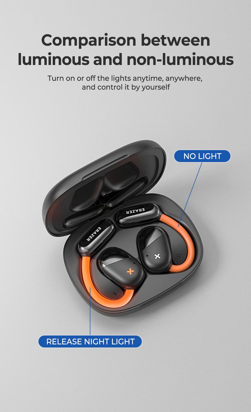 ERAZER XF33 OWS Wireless Bluetooth 5.4 Earphones Luminous Headphones HIFI Sound Quality Music Full Color Display Touch Screen Gaming Headsets Built-in Mic Earbuds Compatible with Phone Computer