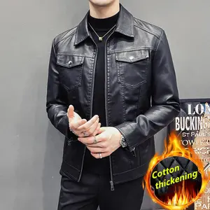 New Trend Men's Leather Jackets Thick Winter Warm Jacket Slim Fit Cool  Motorcycle Turn-down Collar Zipper  Coats