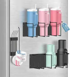 【SUHOPE】Christmas gift Magnetic Stanley Cup Holder for Fridge - Water Bottle Organizer for Stanley 40 oz Tumblers with Tumbler Lid Organizer & Straw Holder, Magnetic Tumbler Organizers for Stanleys Cup Accessories, Black
