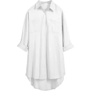 Women's Oversized Linen Shirts Blouses Tops Long Sleeve High Low Button Up ShirtsGift