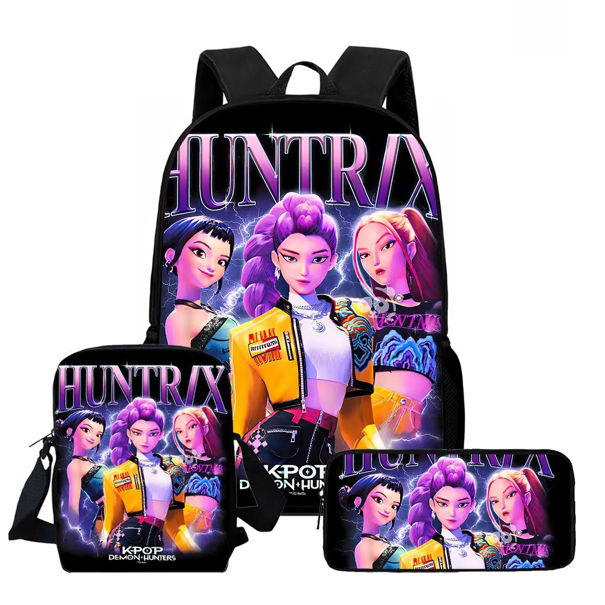 3-Piece K-Pop Demon Hunter Backpack Set – Back-to-School Essentials (includes backpack, lunch bag, and pencil case), large-capacity backpack suitable for school and travel.