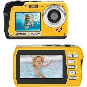 4K Underwater Camera,  4K&48MP Compact, 10FT  Camera for Snorkeling, Surfing, Rafting, Dual-Screen for Selfie/16X Digital Zoom/Fill Light/Support 128GB (Yellow)