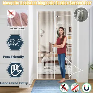 1pc Magnetic Suction Screen Door, Mosquito And Fly Proof Door Curtain, Easy To Install, Ventilated And Breathable, Pet Friendly, Suitable For Living Room, Bedroom, Garage Door, Balcony, Entrance Door Mesh, Screen Door, Home Decoration