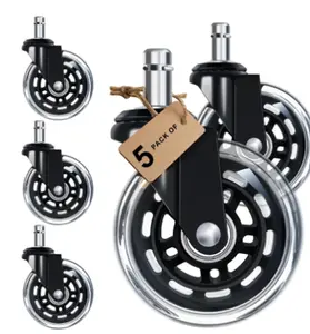 3 Inch Office Chair Caster Wheels Replacement (Set of 5)  Universal Fit for Most Rolling & Gaming Chairs Smooth Quiet Rolling with Floor Protection for Carpet Hardwood & Tile