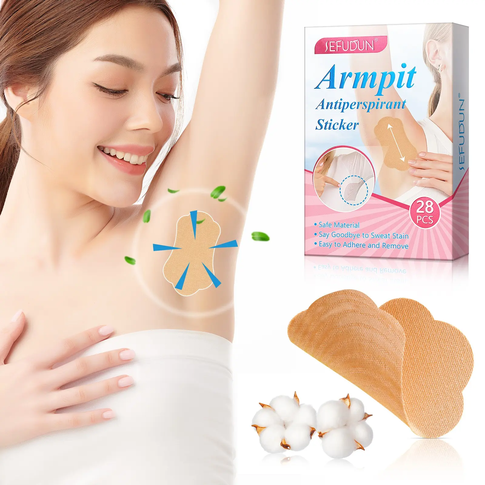 Sefudun Underarm Antiperspirant Sweat Patches, Underarm Sweat Pads, 28pcs Box, Safe Cotton Material, Gentle, Durable, Easy to Stick and Remove, Axilla Sweat Stickers, Foot Sweat Control