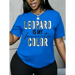 Leopard Is My Favorite Color T-Shirt, Women's Red Leopard Print Quote Tee, Animal Lover Casual Top