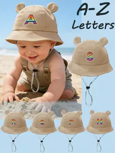 1PC Baby Sun Hat A-Z Letter Pattern, Toddler Boys Girls UV Protection Wide Brim Bucket Cap, Outdoor Fishing Hat with Chin Strap, 1-3 Years, Sun Bonnets