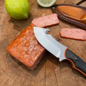 15018 EDC Fixed Blade Knife 6.89in, 9Cr13MoV High Carbon Steel Blade, Two-Tone G10 Handle, Leather Sheath, Portable Outdoor Knife for Hiking Camping, For Men’s Gift