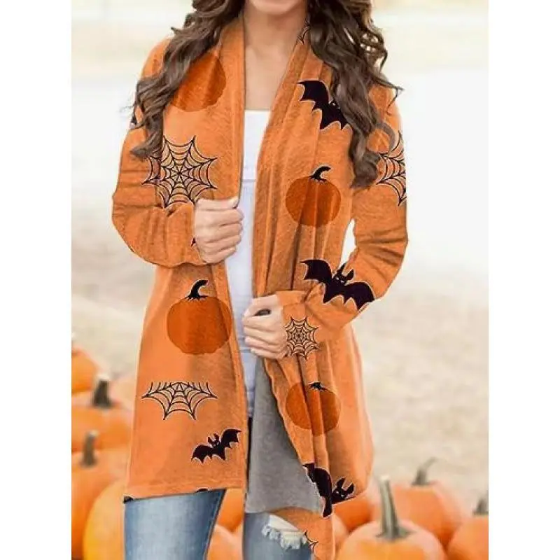Women'sCasualVersatileHalloweenThemePrintedCardigan Women'sCasualVersatileHalloweenThemePrintedCardigan