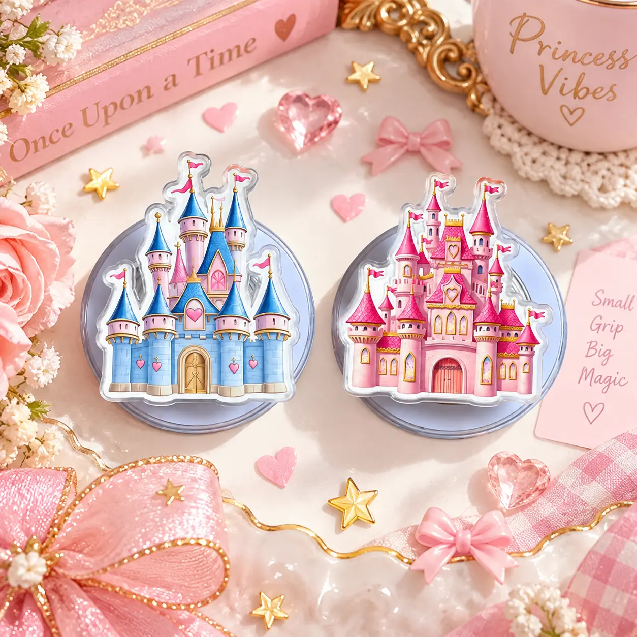 Princess Castle Phone Grip Stand, Cute Fairytale Magnetic Phone Holder, Pink Blue Castle MagSafe Phone Grip, Kawaii Phone Accessory, Kindle Grip, Gift