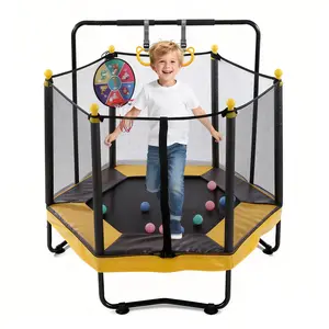 MERSCO 54 Inch Trampoline for Kids with Enclosure, Indoor & Outdoor Toddler Trampoline With Adjustable Gymnastics Bar , Ring ,Basketball Hoop , Boxing Bag and Ocean Ball ,Toys for Age 1-8 years