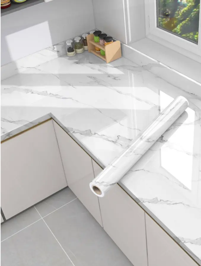 Marble Peel and Stick Wallpaper Roll, Waterproof PVC Contact Paper for Kitchen, Countertop & Cabinets