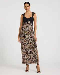 Express Mesh Leopard Sweetheart Lace Pieced Maxi Dress