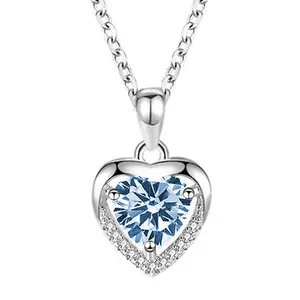 925 Sterling Silver Ocean Heart Necklace For Women, Elegant And Versatile Collarbone Chain With Twelve Birthstone Pendants