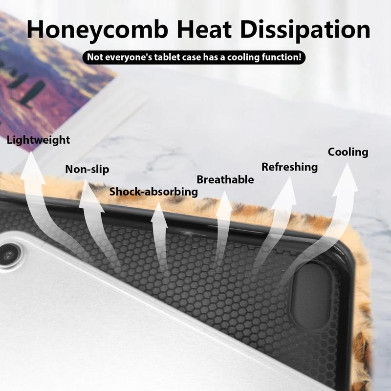 Pink Plush Leopard Print For IPad Case - Compatible With 10.9" For IPad 10th Gen (2022) & 11th Gen (2025), Also For IPad 7th/8th/9th Gen 10.2" -With Charging Stylus Slot Perfect Gift For Parties, Birthdays & Holidays, , Plush Ipad Case, Leopard Print